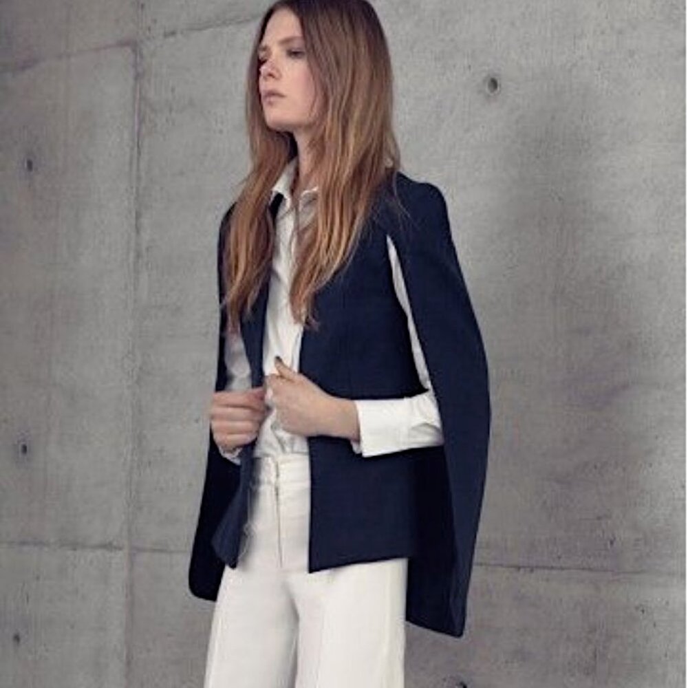 NWT Alexis midnight blue Lenore cape vest blazer